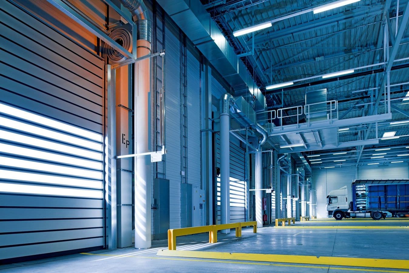 Industrial warehouse with automated doors